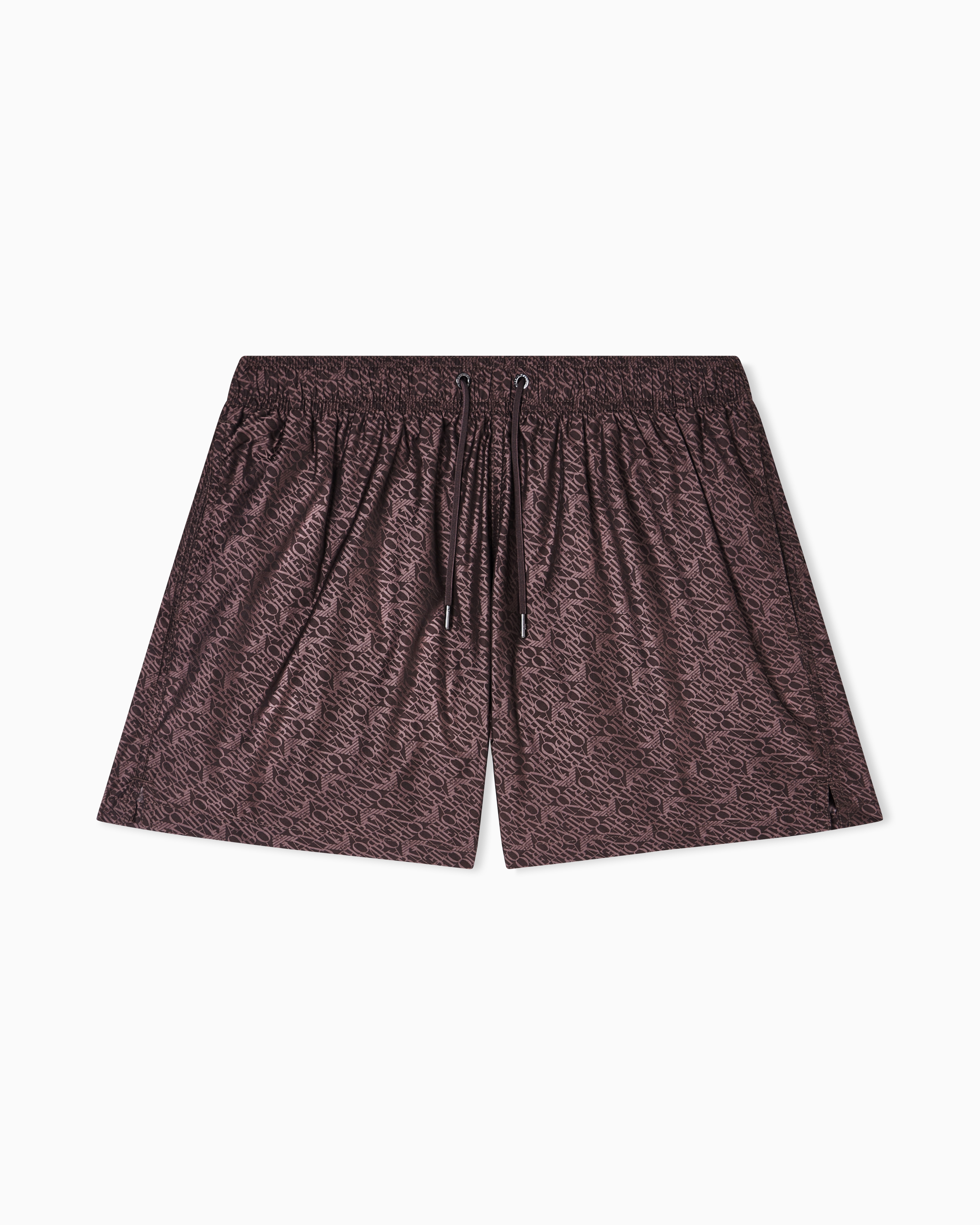 Calções de Banho com All Over Print de Jacquard às Riscas Castanho-claro-3