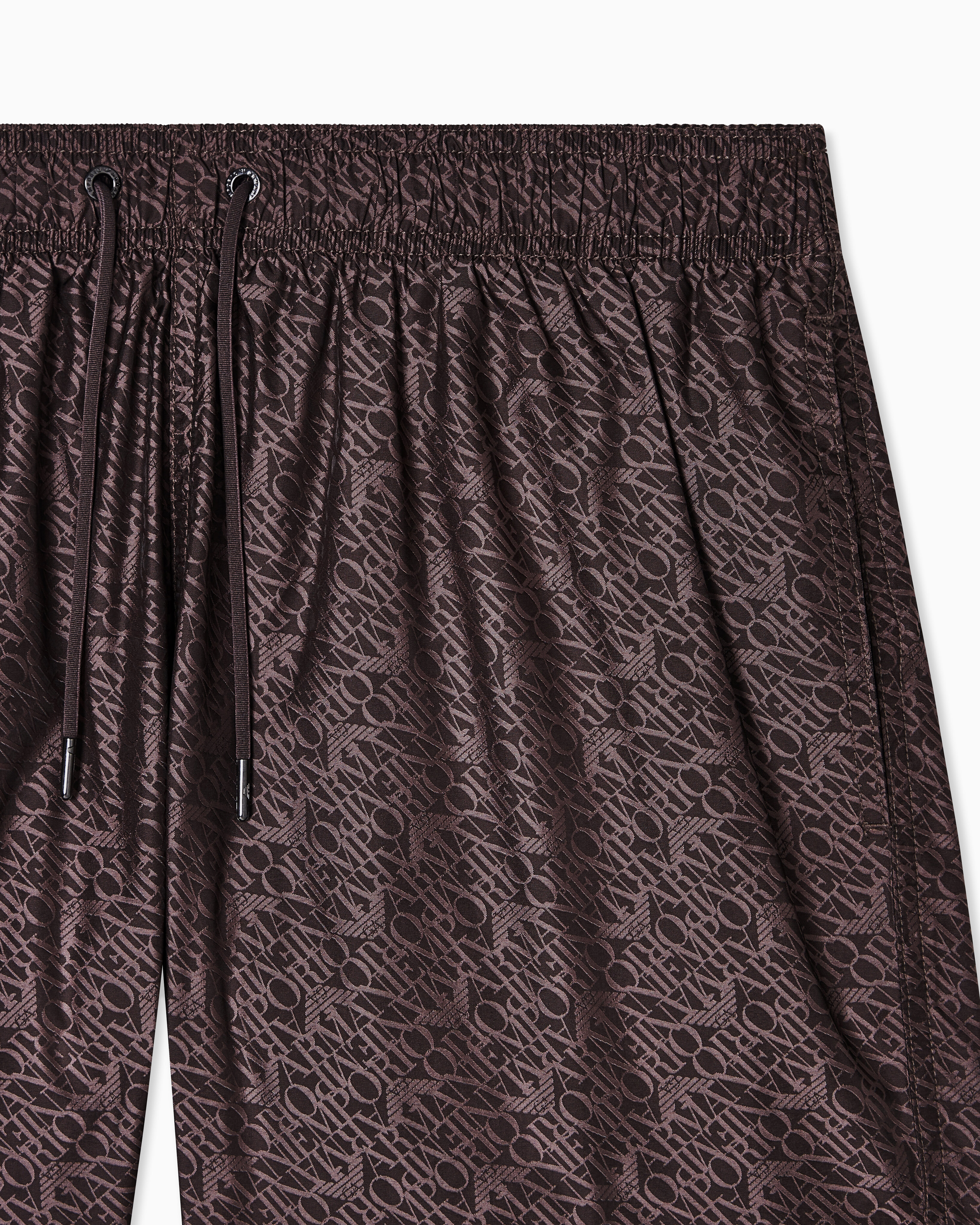 Calções de Banho com All Over Print de Jacquard às Riscas Castanho-claro-4