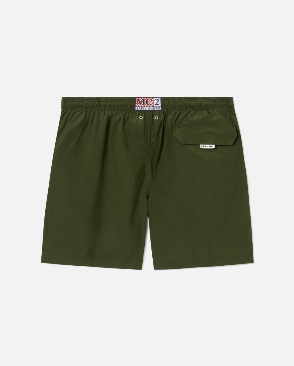 Calções de banho lisos Verde-militar-6