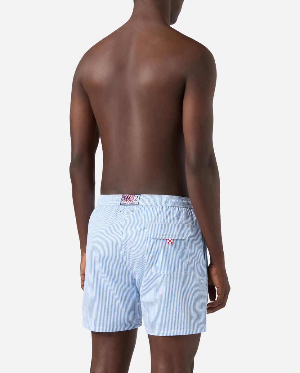 Calções de Banho com Estampado às Riscas Azul-claro-2