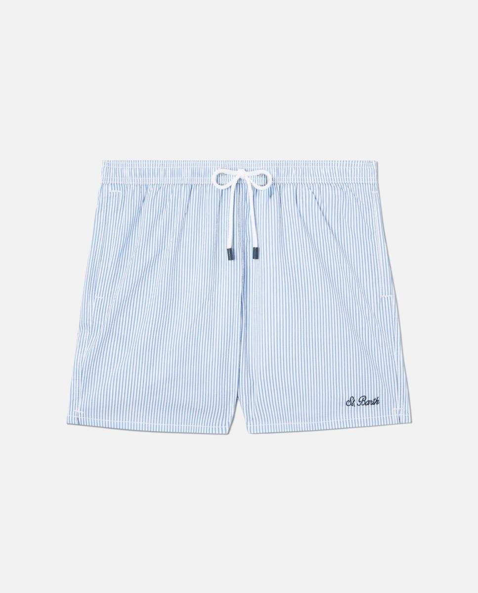 Calções de Banho com Estampado às Riscas Azul-claro-5
