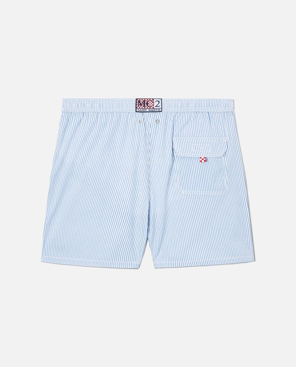 Calções de Banho com Estampado às Riscas Azul-claro-6