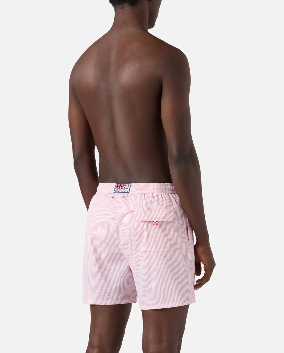 Calções de Banho com Estampado às Riscas Rosa-2