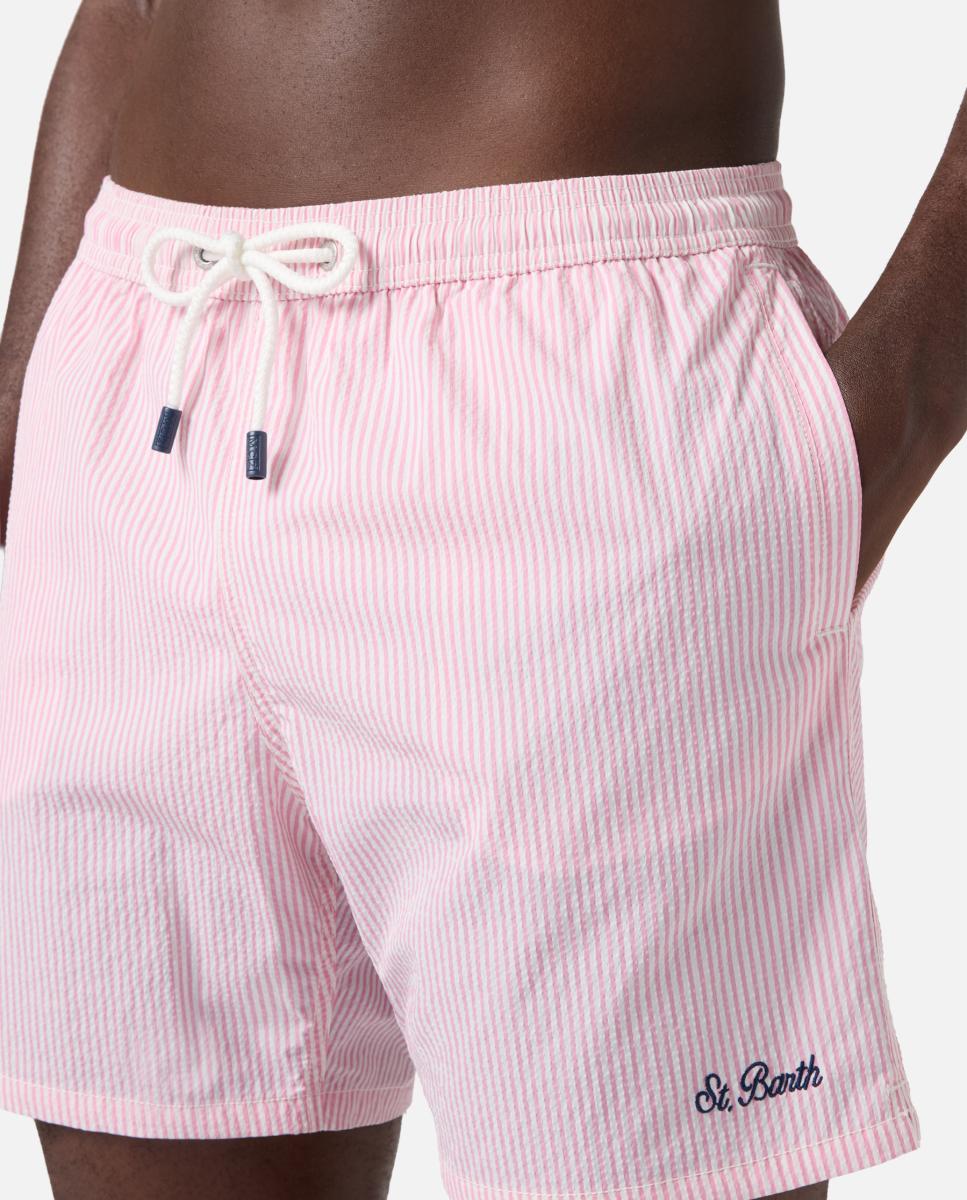 Calções de Banho com Estampado às Riscas Rosa-3