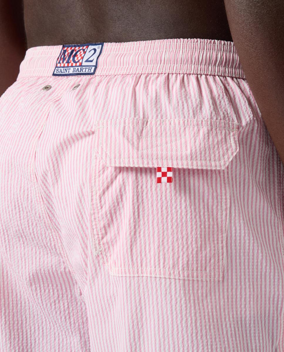 Calções de Banho com Estampado às Riscas Rosa-4