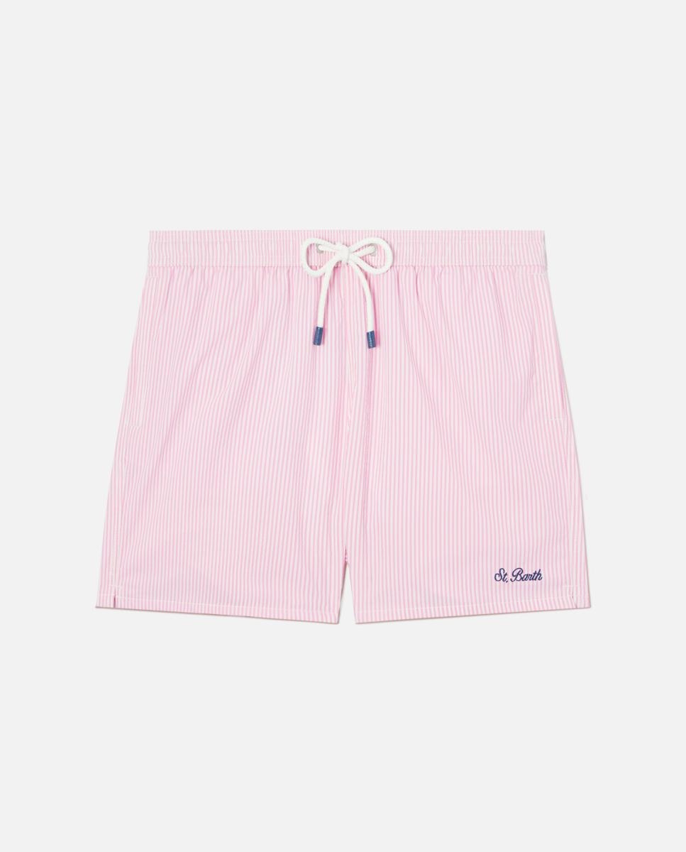 Calções de Banho com Estampado às Riscas Rosa-5