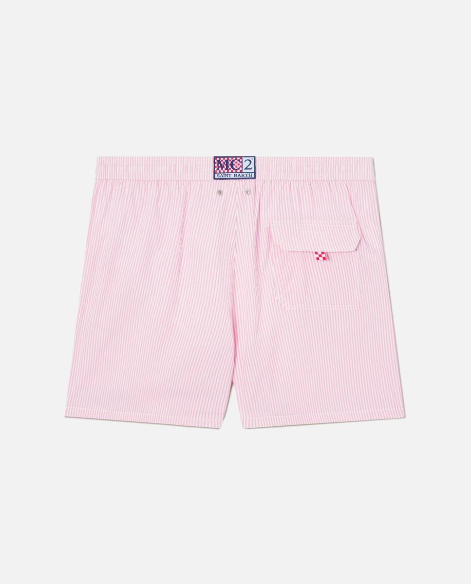 Calções de Banho com Estampado às Riscas Rosa-6