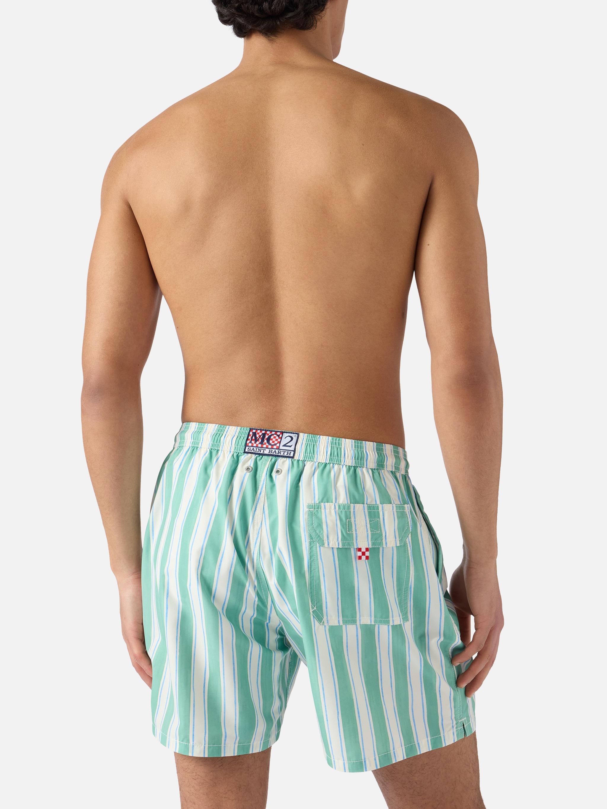 Calções de Banho com Estampado às Riscas Verde-claro-2