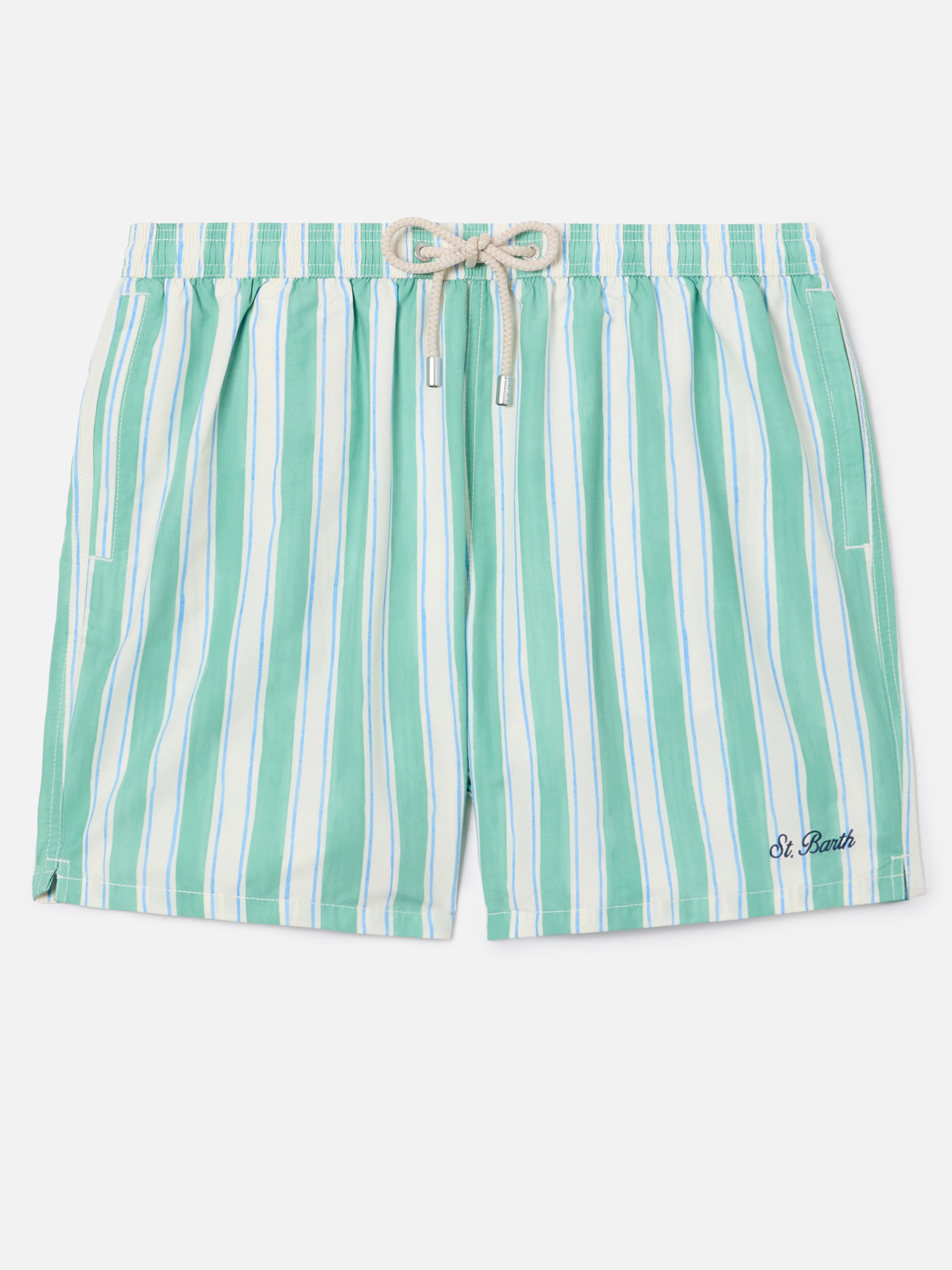 Calções de Banho com Estampado às Riscas Verde-claro-5