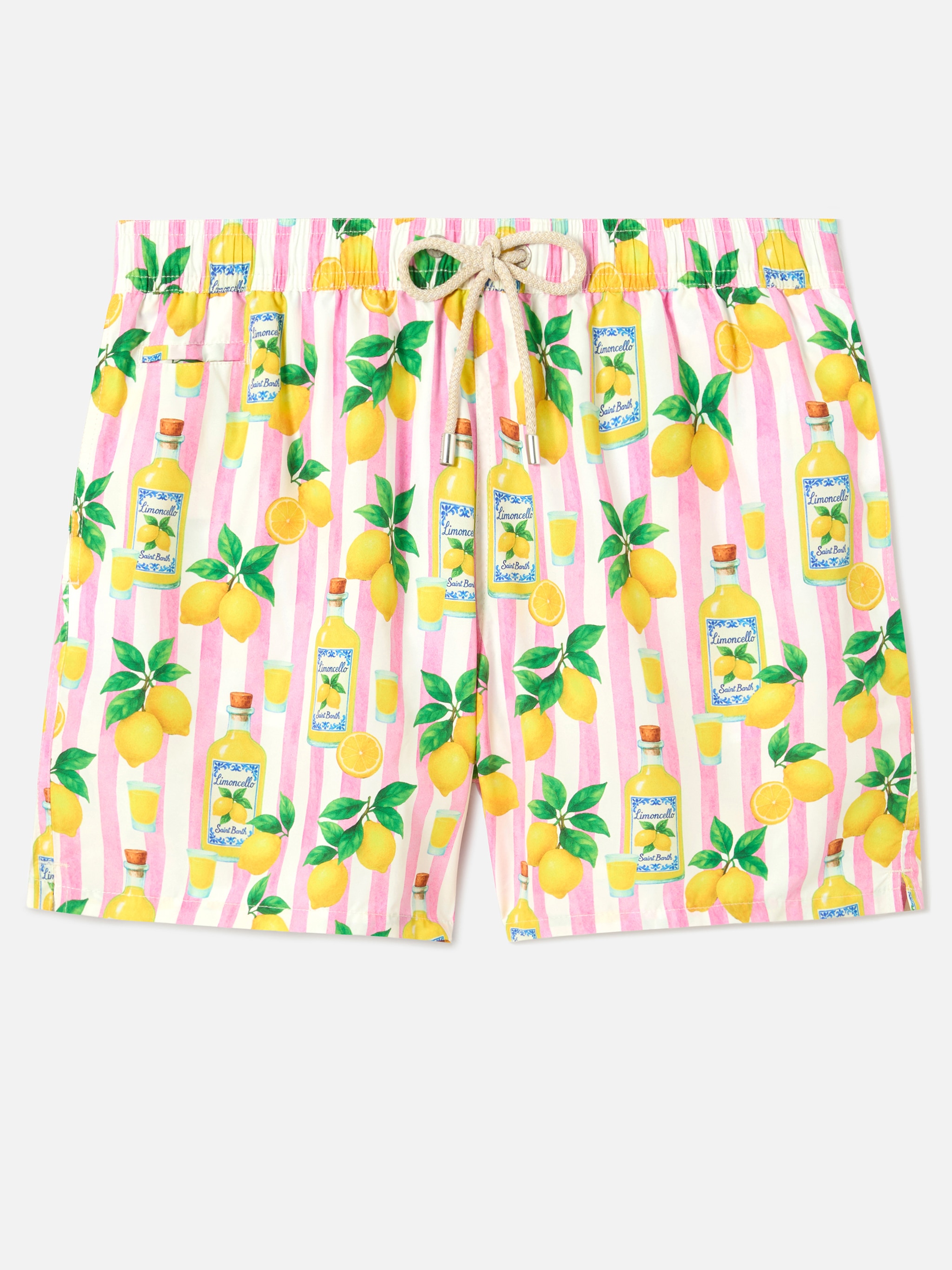 Calções de Banho com Estampado às Riscas e Limões Rosa-5