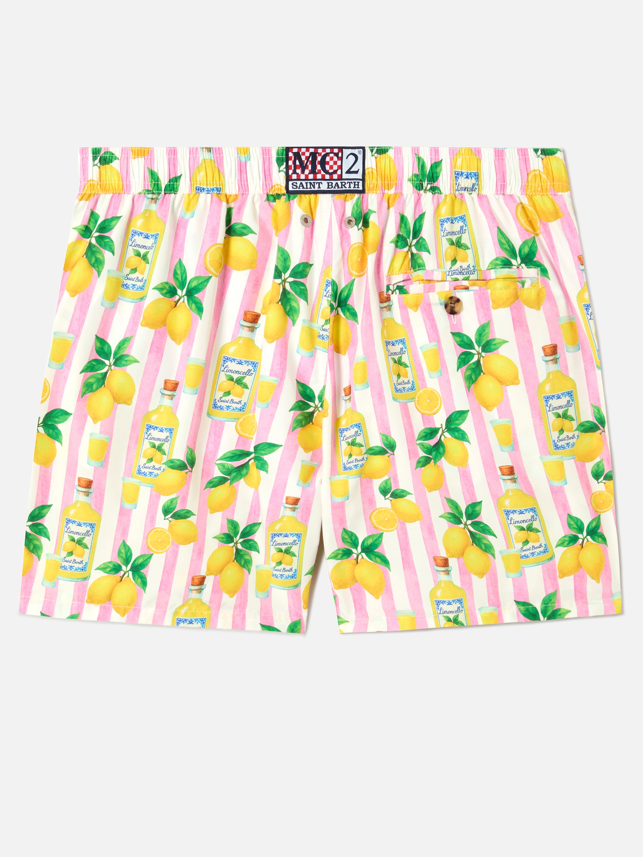 Calções de Banho com Estampado às Riscas e Limões Rosa-6