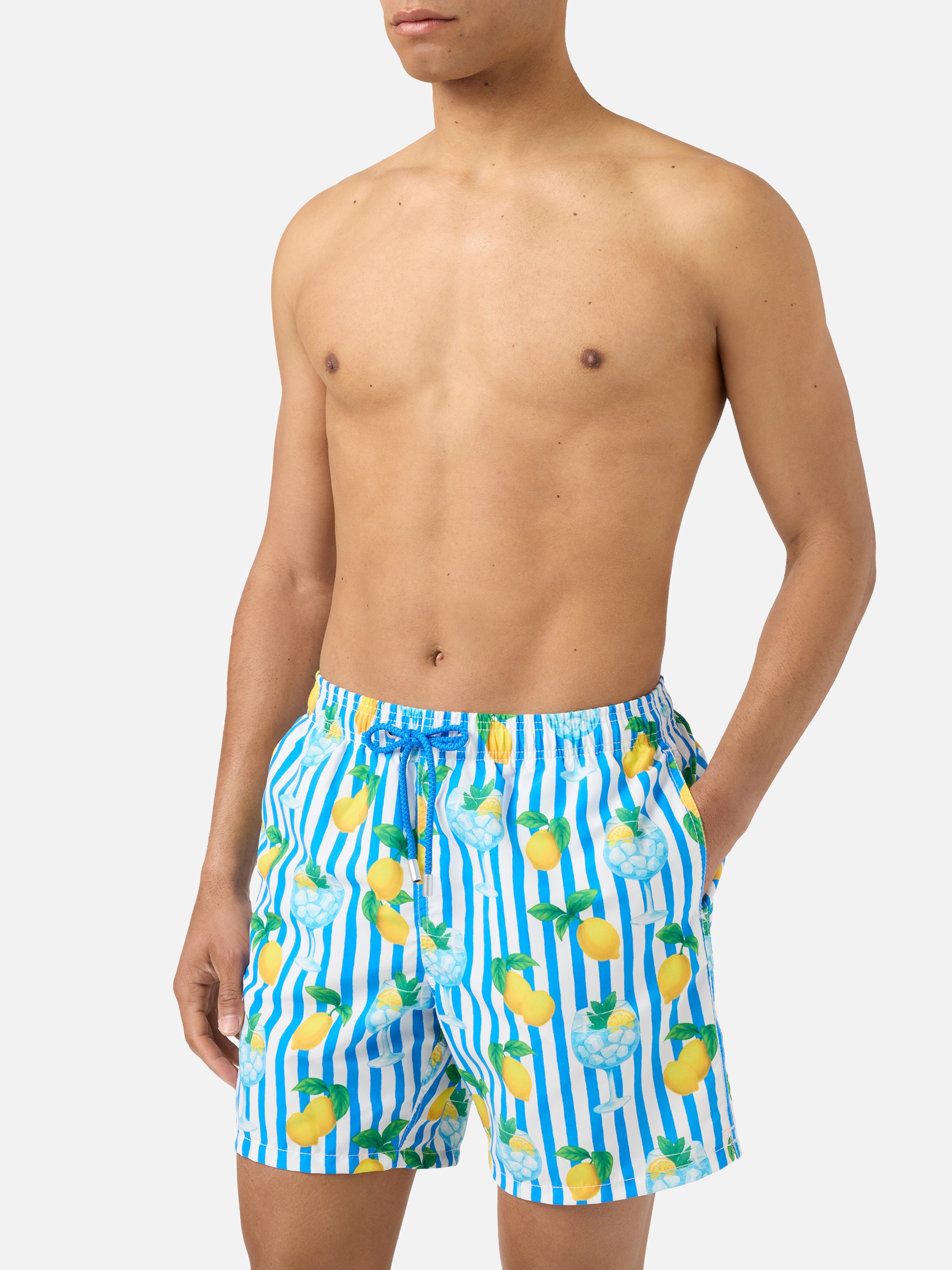Imagem 0 de Calções de Banho com Estampado às Riscas, Limões e Gin Tónico