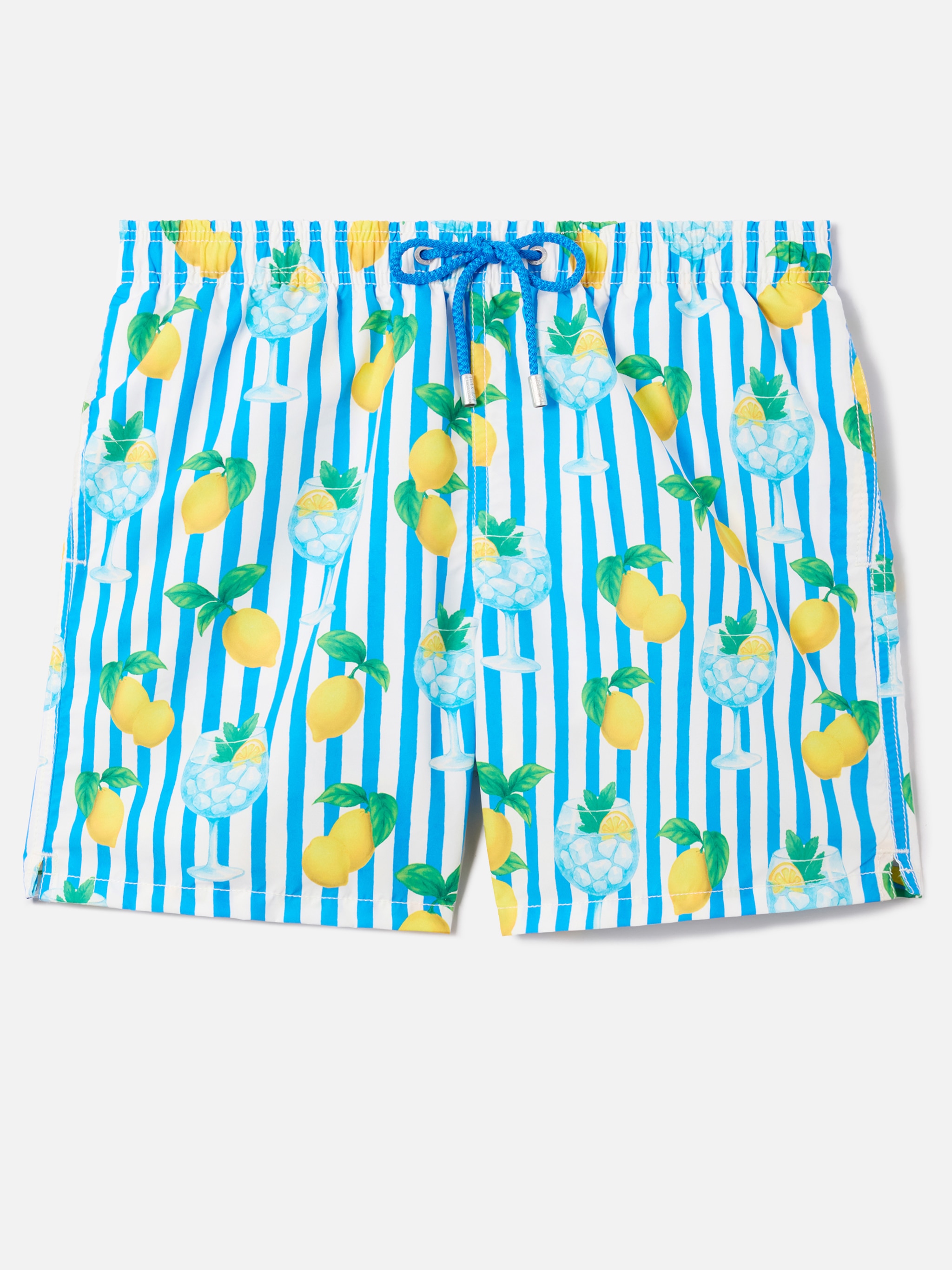 Calções de Banho com Estampado às Riscas, Limões e Gin Tónico Azul-5