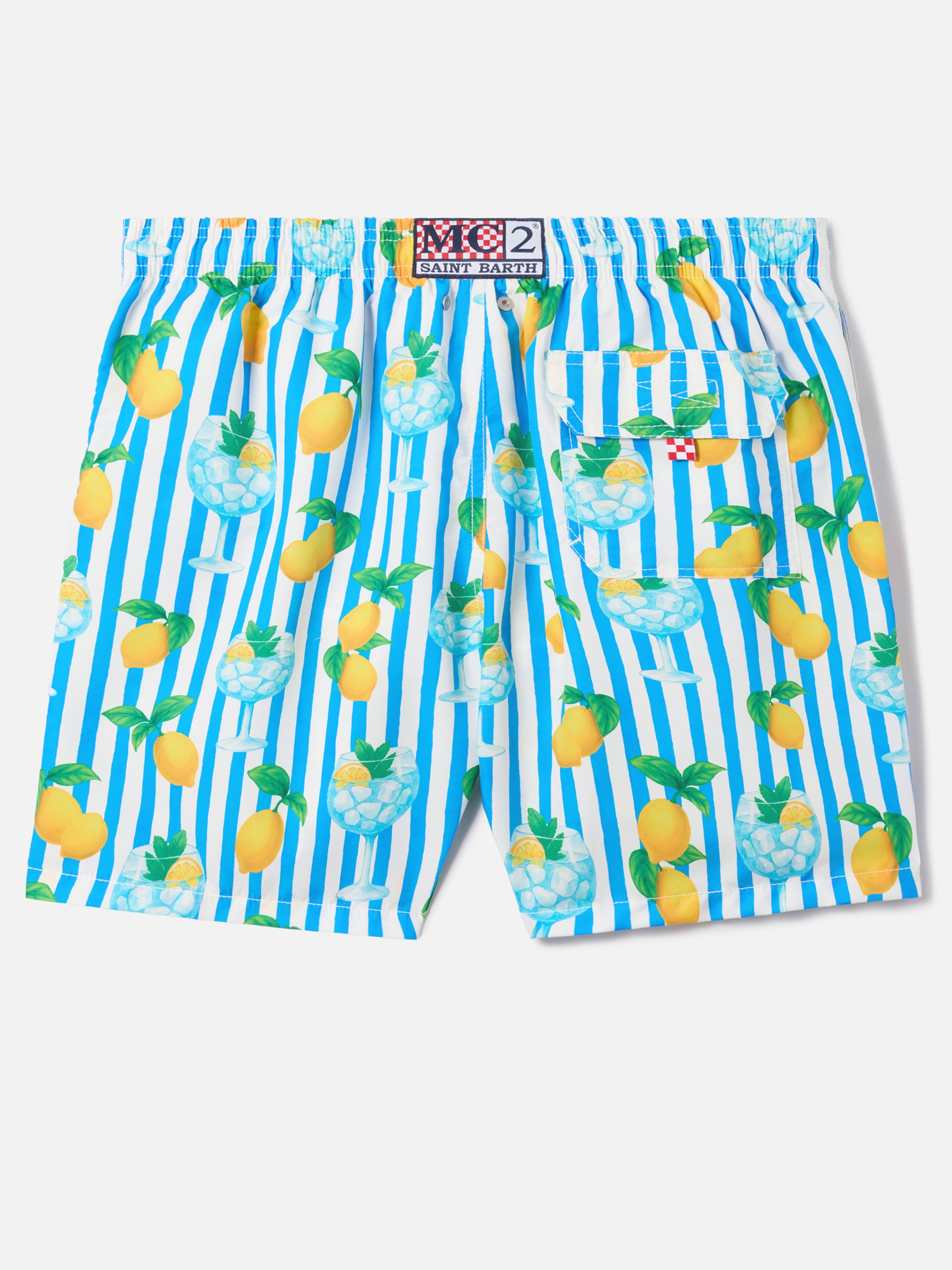 Calções de Banho com Estampado às Riscas, Limões e Gin Tónico Azul-6