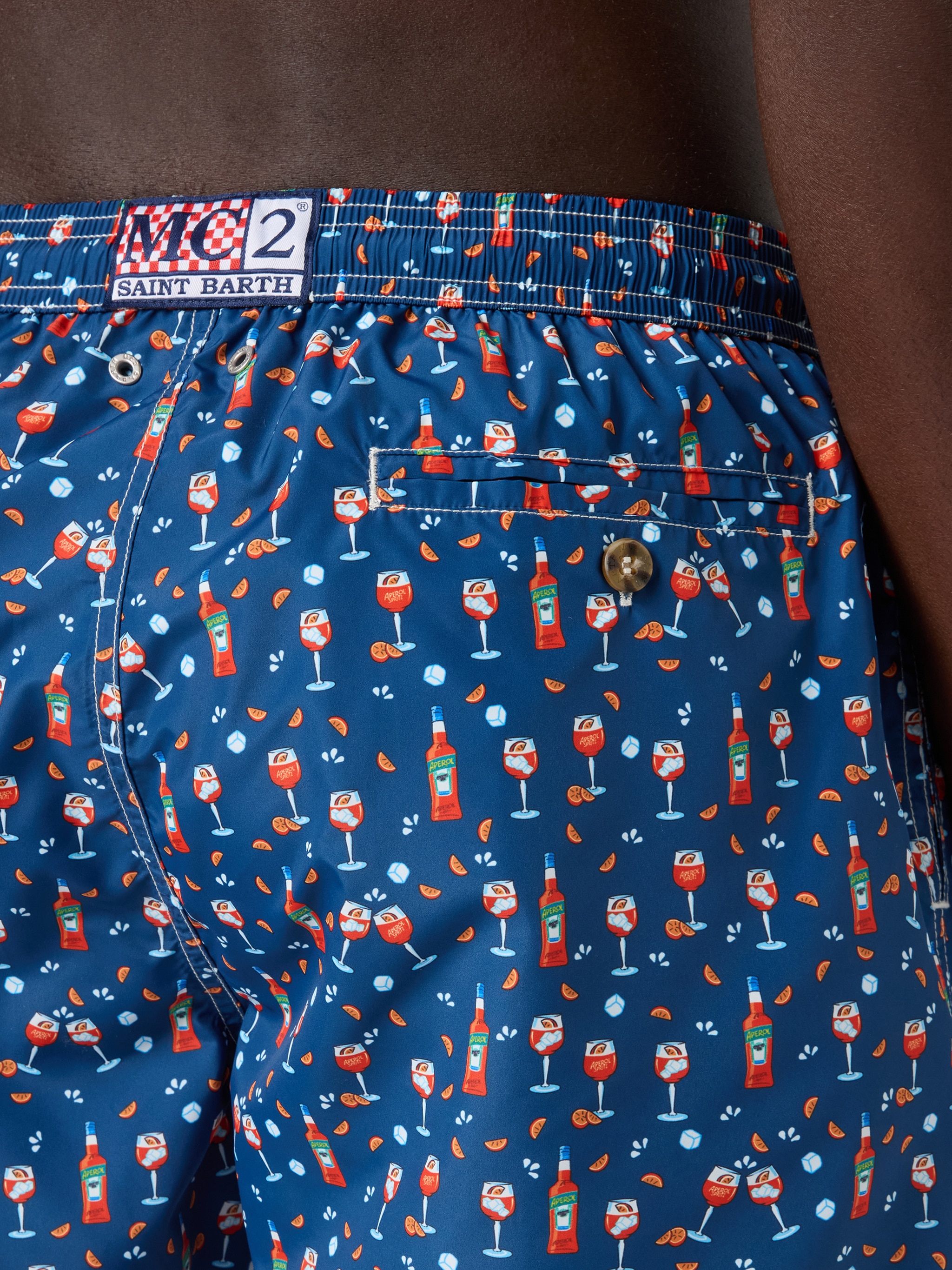 Calções de Banho com Estampado de Copos e Garrafas Azul-marinho-4