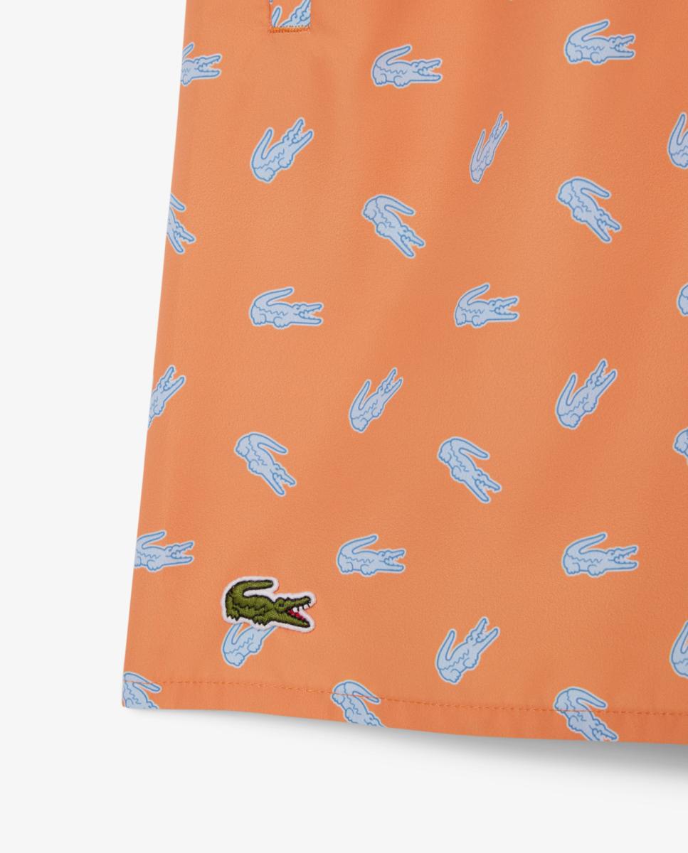 Fato de Banho de Comprido Médio com Estampado de Crocodilo Laranja-4