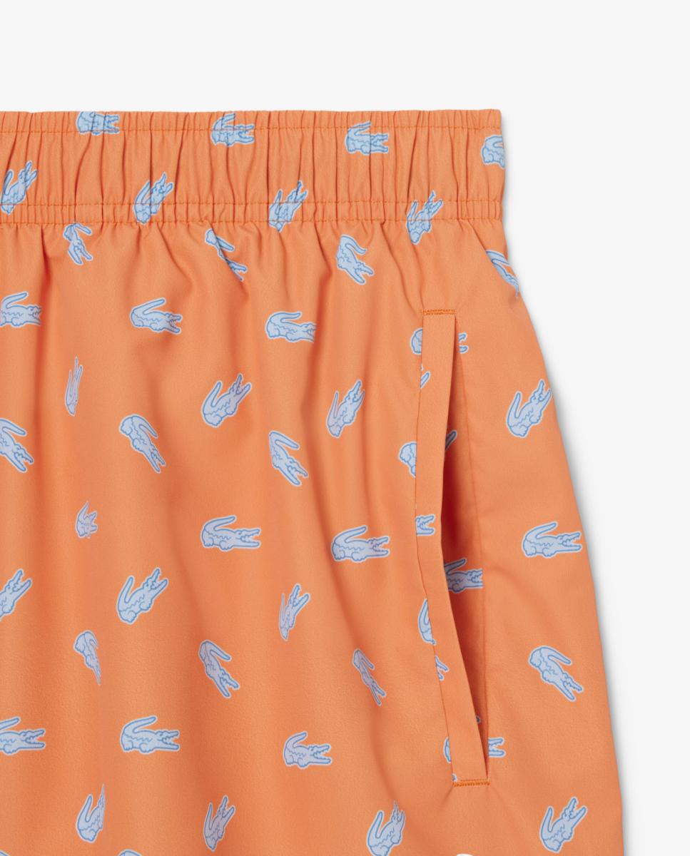 Fato de Banho de Comprido Médio com Estampado de Crocodilo Laranja-5