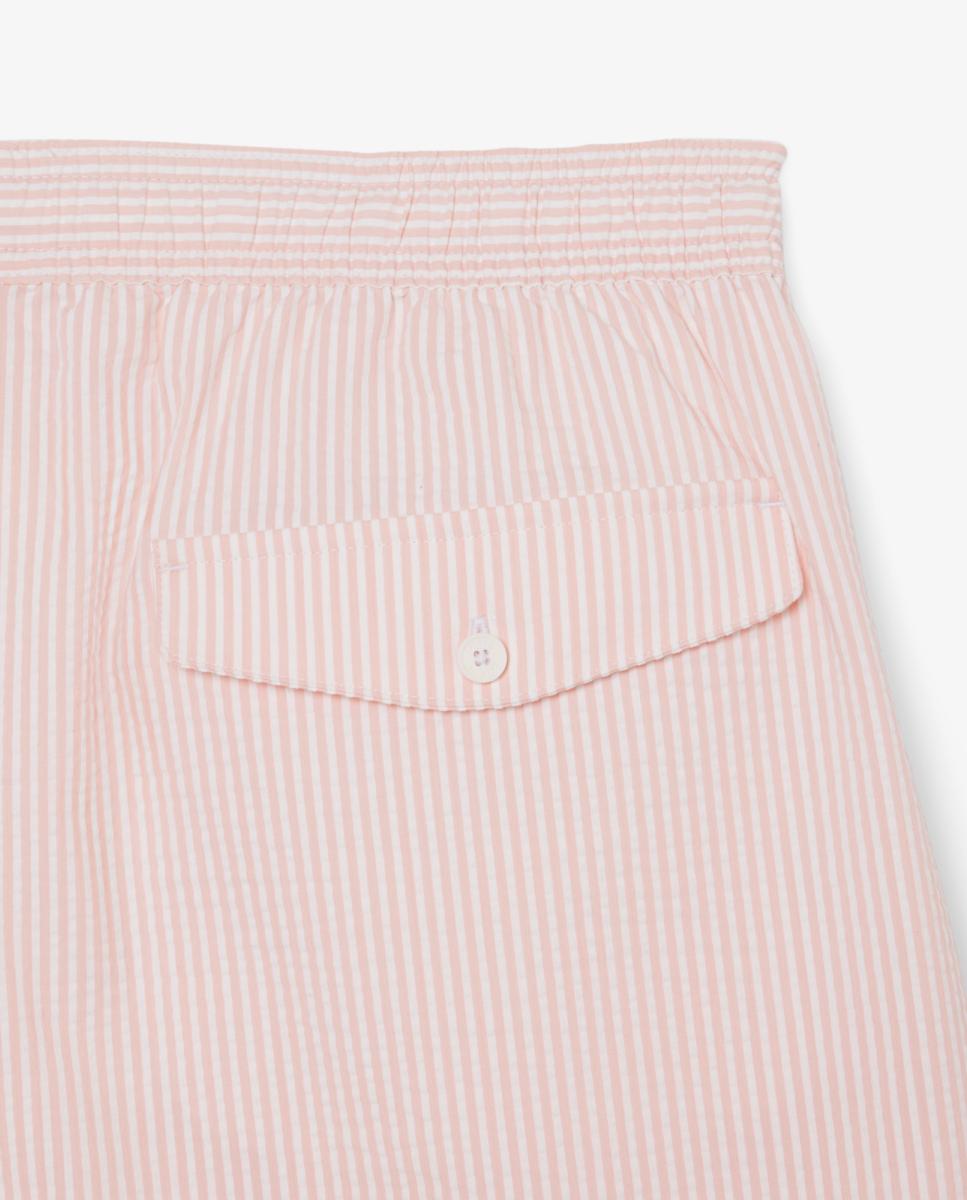 Calções de Banho de Seersucker às Riscas de Comprimento Médio Rosa-claro-2