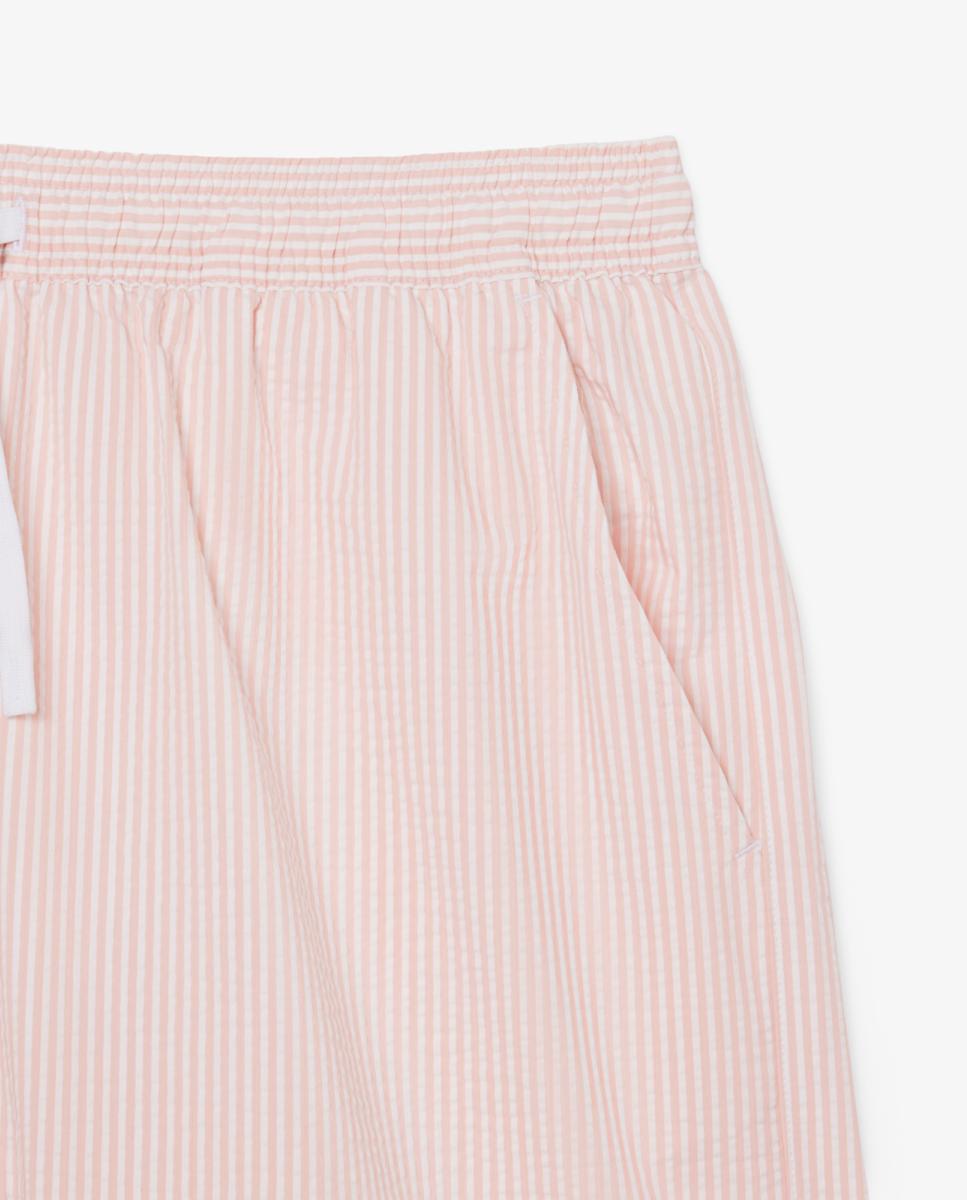 Calções de Banho de Seersucker às Riscas de Comprimento Médio Rosa-claro-4