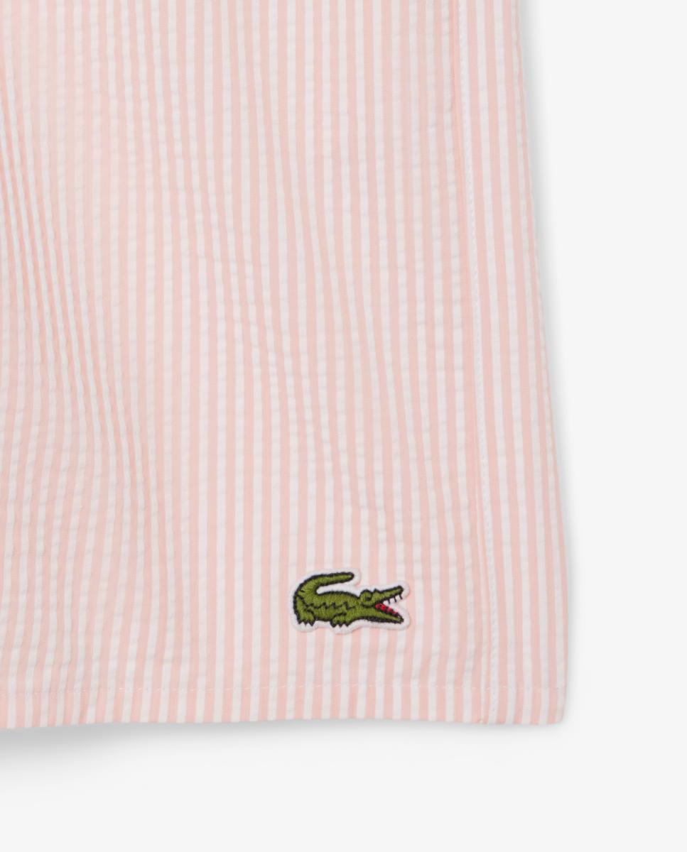Calções de Banho de Seersucker às Riscas de Comprimento Médio Rosa-claro-5