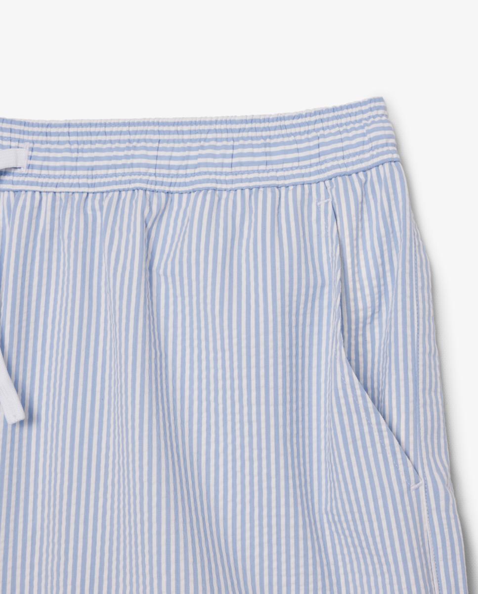 Calções de Banho de Seersucker às Riscas de Comprimento Médio Azul-claro-3