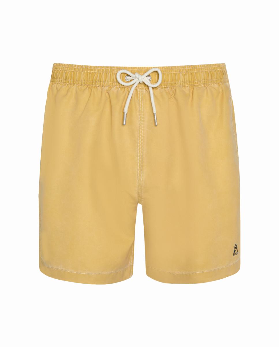 Calções de Banho Lisos com Efeito de Lavagem Amarelo-2