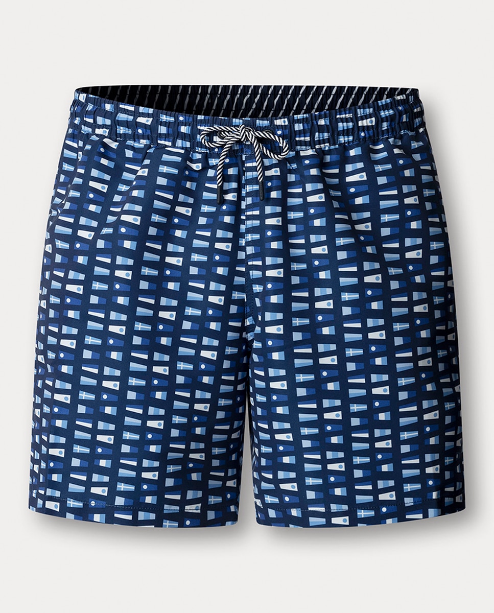 Calções de Banho com Estampado de Bandeiras Azul-1