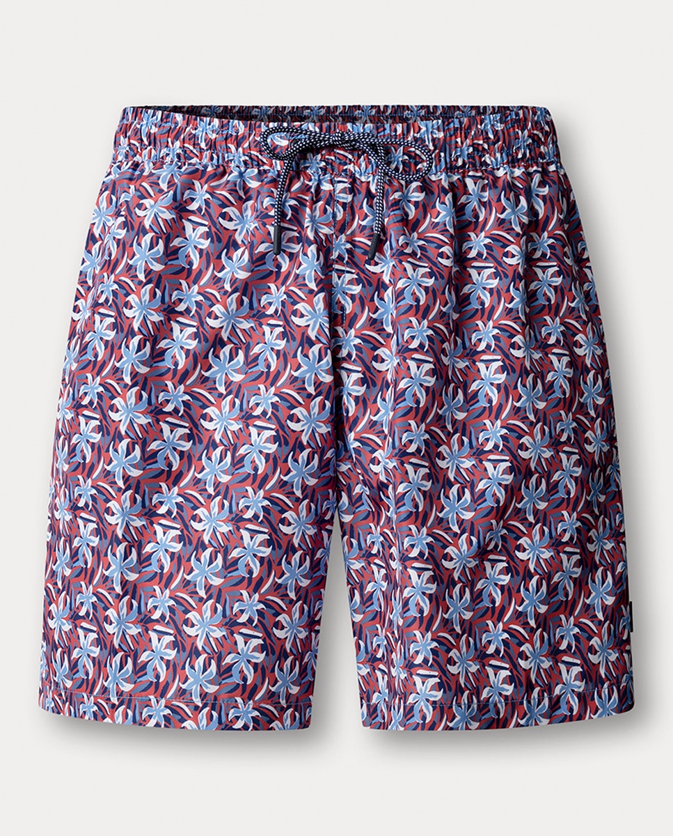 Calções de Banho com Estampado Floral Grená-1