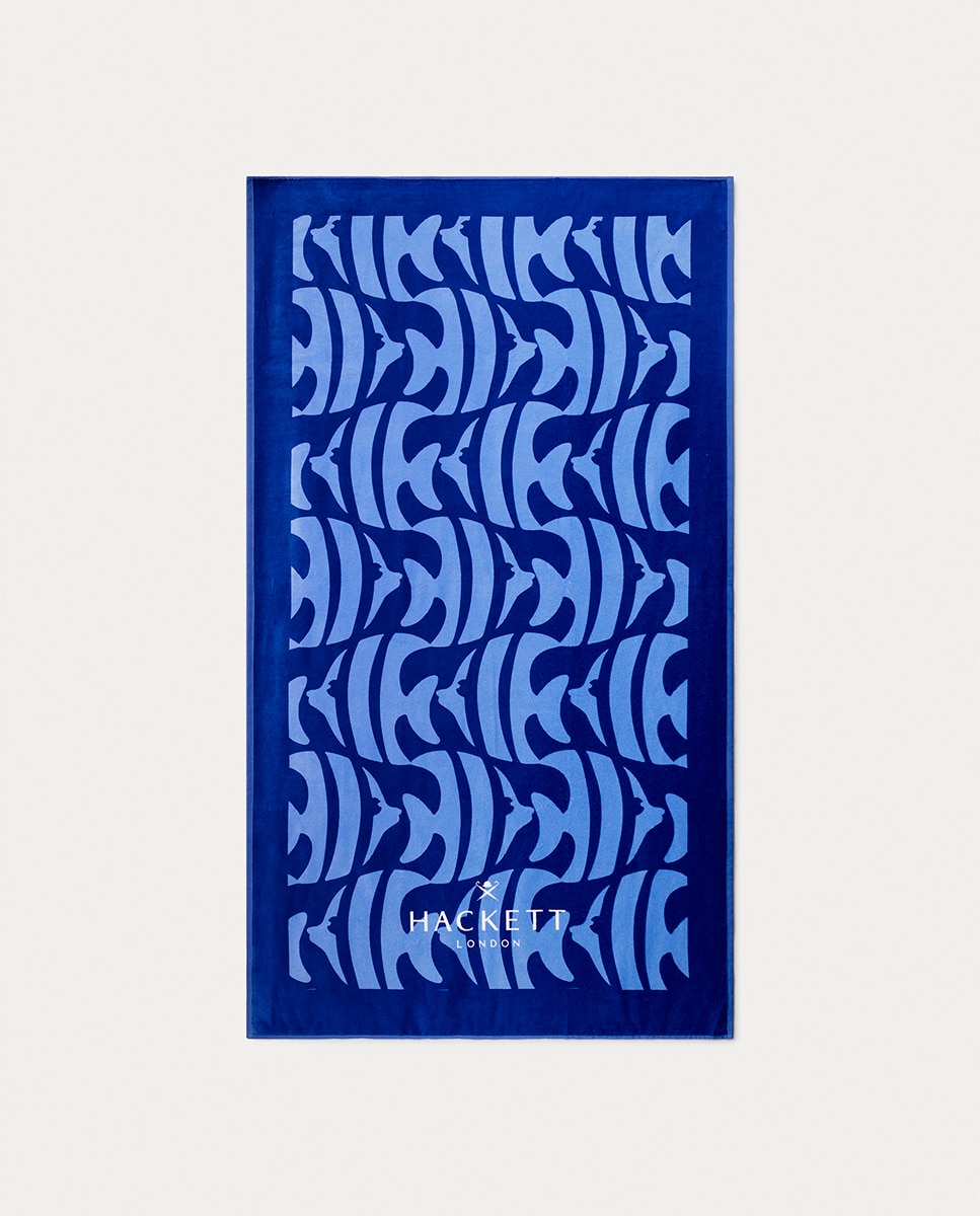 Toalha com Estampado de Peixes e Logótipo da Marca Azul-2