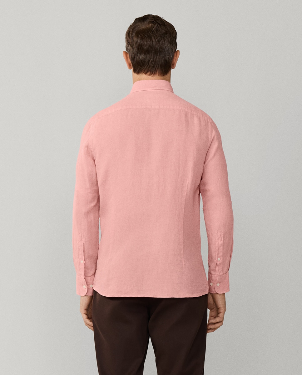 Camisa de Linho Lisa com Logótipo Bordado Salmão-2