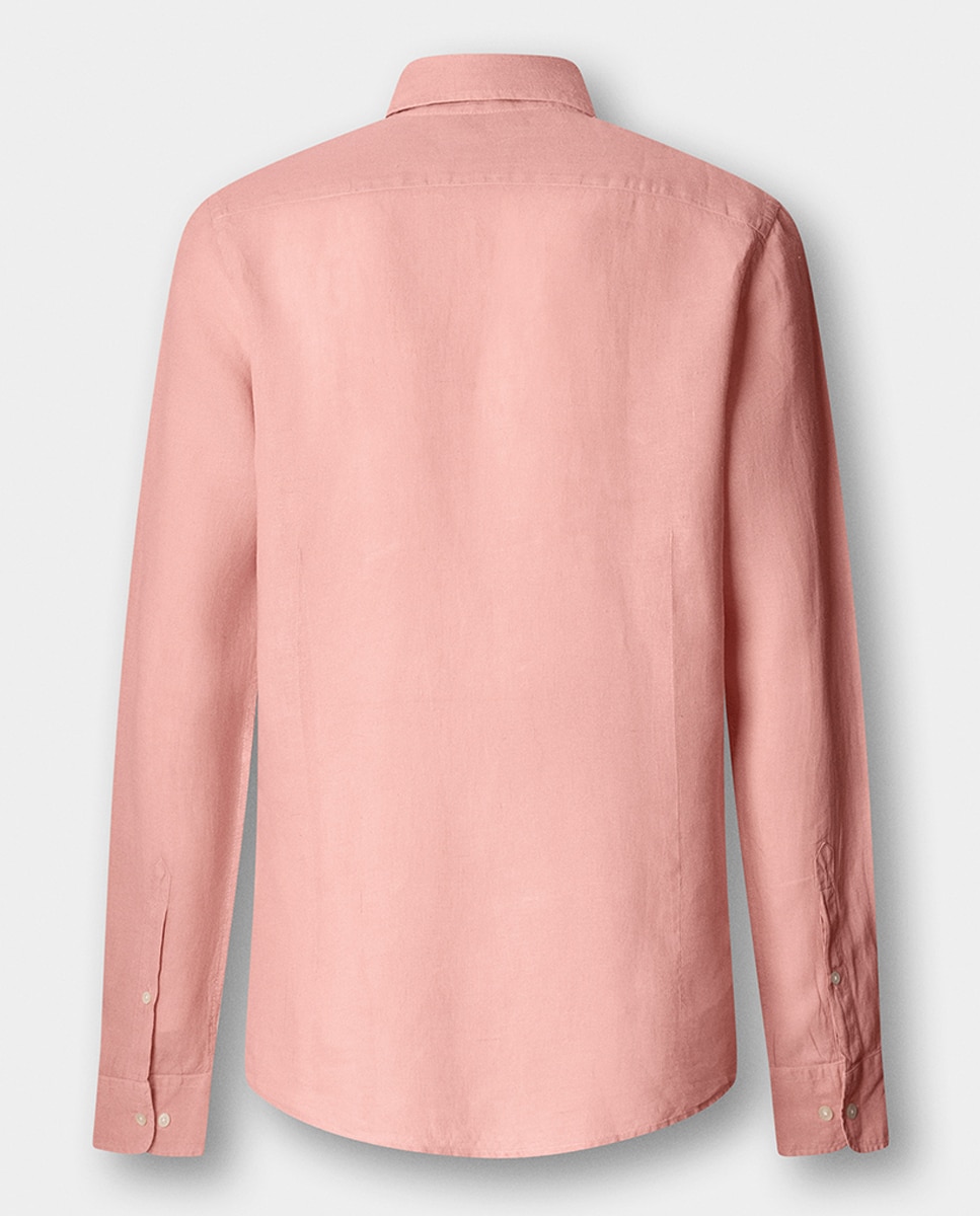 Camisa de Linho Lisa com Logótipo Bordado Salmão-9