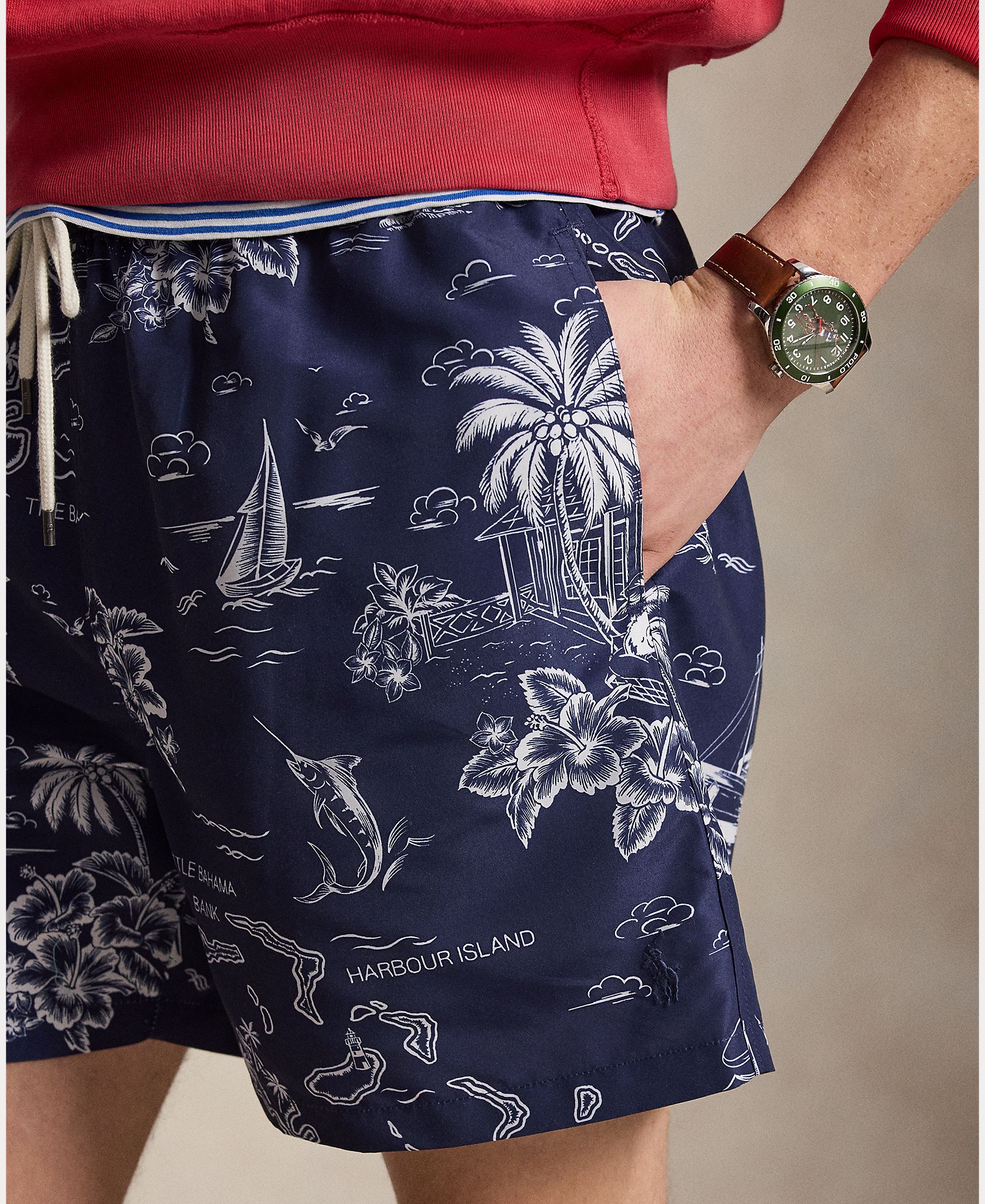 Calções de Banho com Estampado Azul-escuro-5