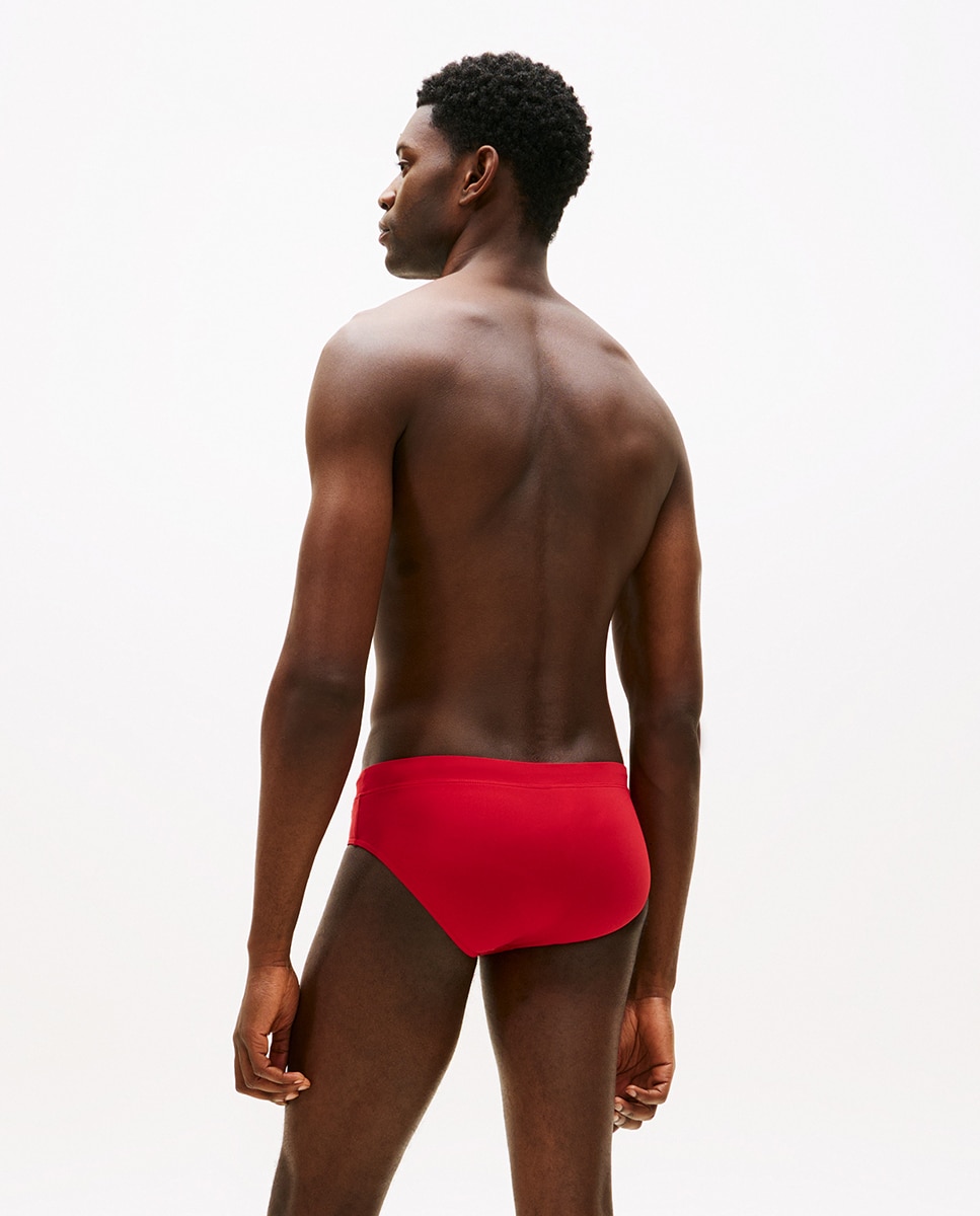 Calções de Banho Tipo Briefs Lisos Vermelho-2