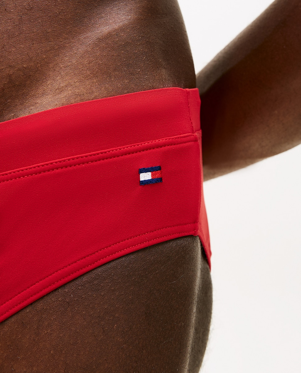 Calções de Banho Tipo Briefs Lisos Vermelho-3
