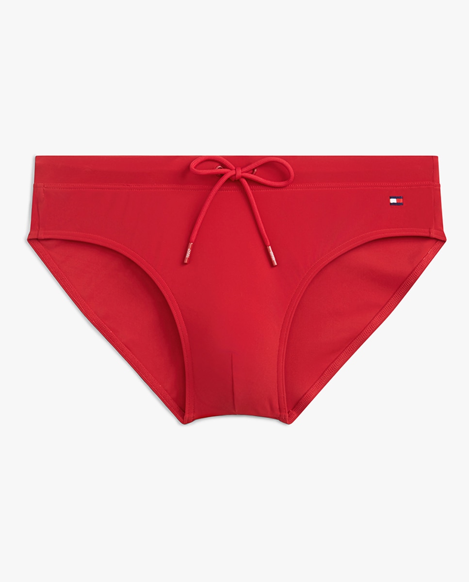 Calções de Banho Tipo Briefs Lisos Vermelho-4