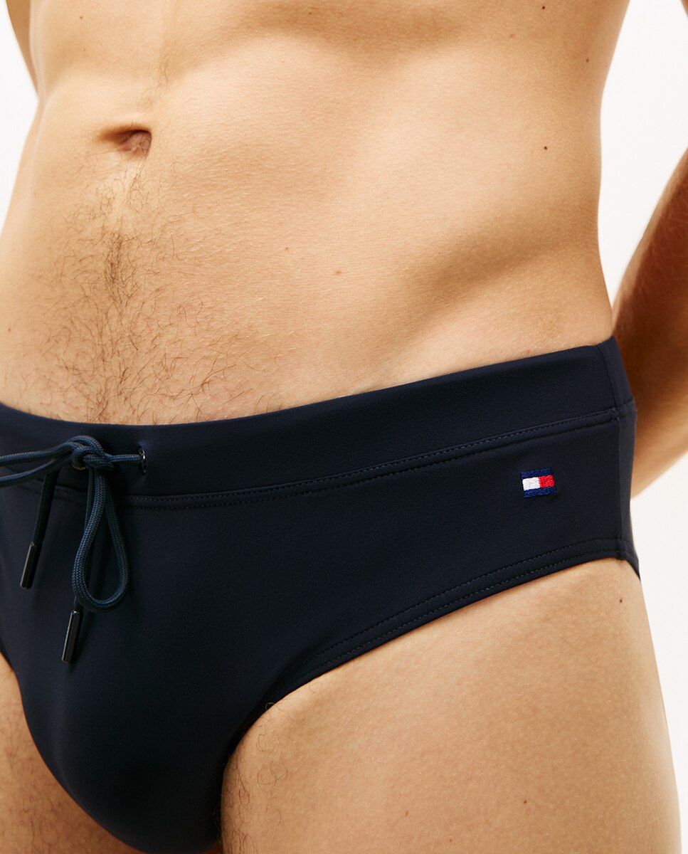 Calções de Banho Tipo Briefs Lisos Azul-marinho-3