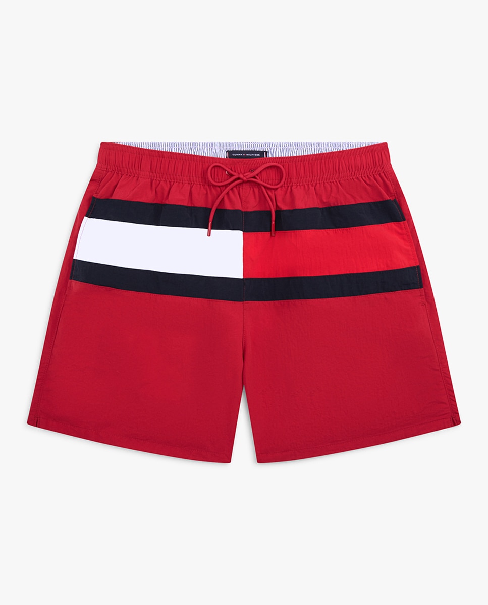 Calções de Banho com Dois Bolsos Laterais e Cintura Ajustável Vermelho-4