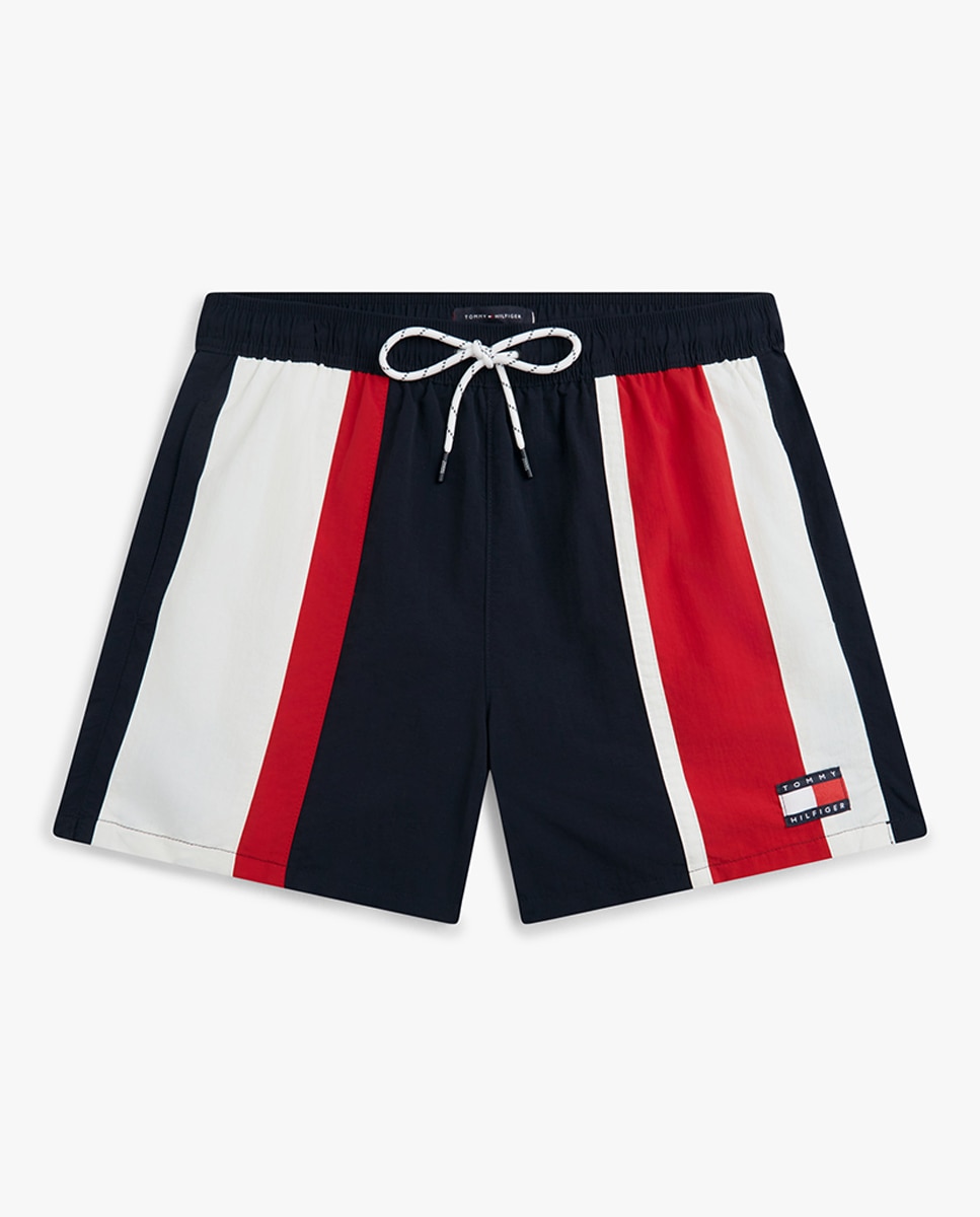 Calções de Banho Estampados com Logótipo Bordado Azul-marinho-4