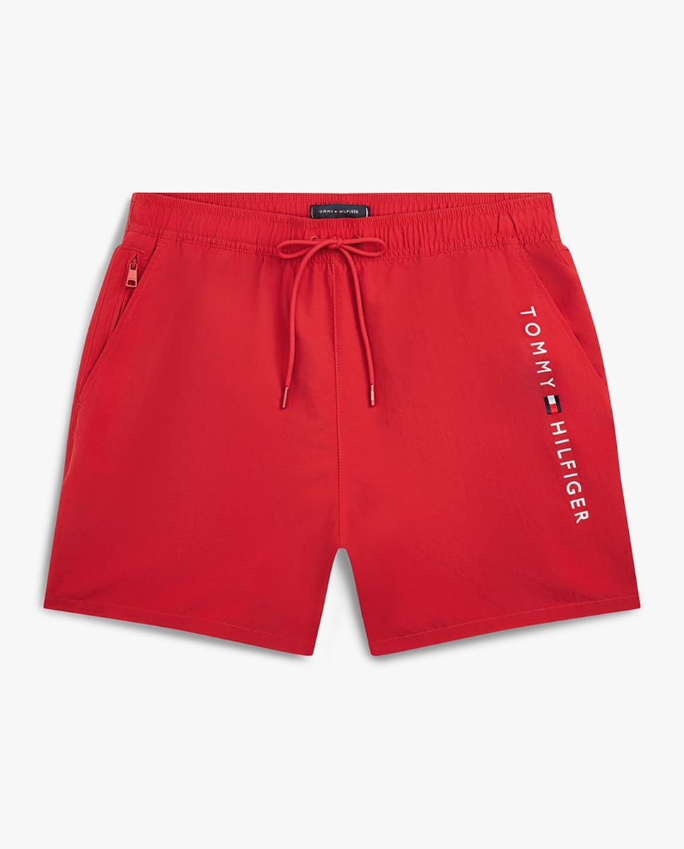 Calções de Banho Lisos com Logótipo Bordado Vermelho-4