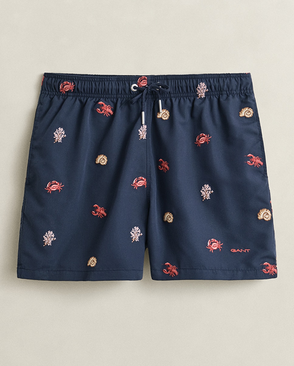 Calções de Banho Curtos com Bordados Azul-marinho-4