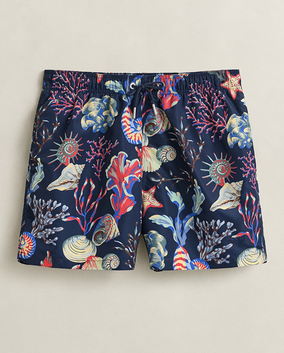 Calções de Banho com Ajuste de Cordão e Micro Estampado de Desenhos Azul-marinho-4
