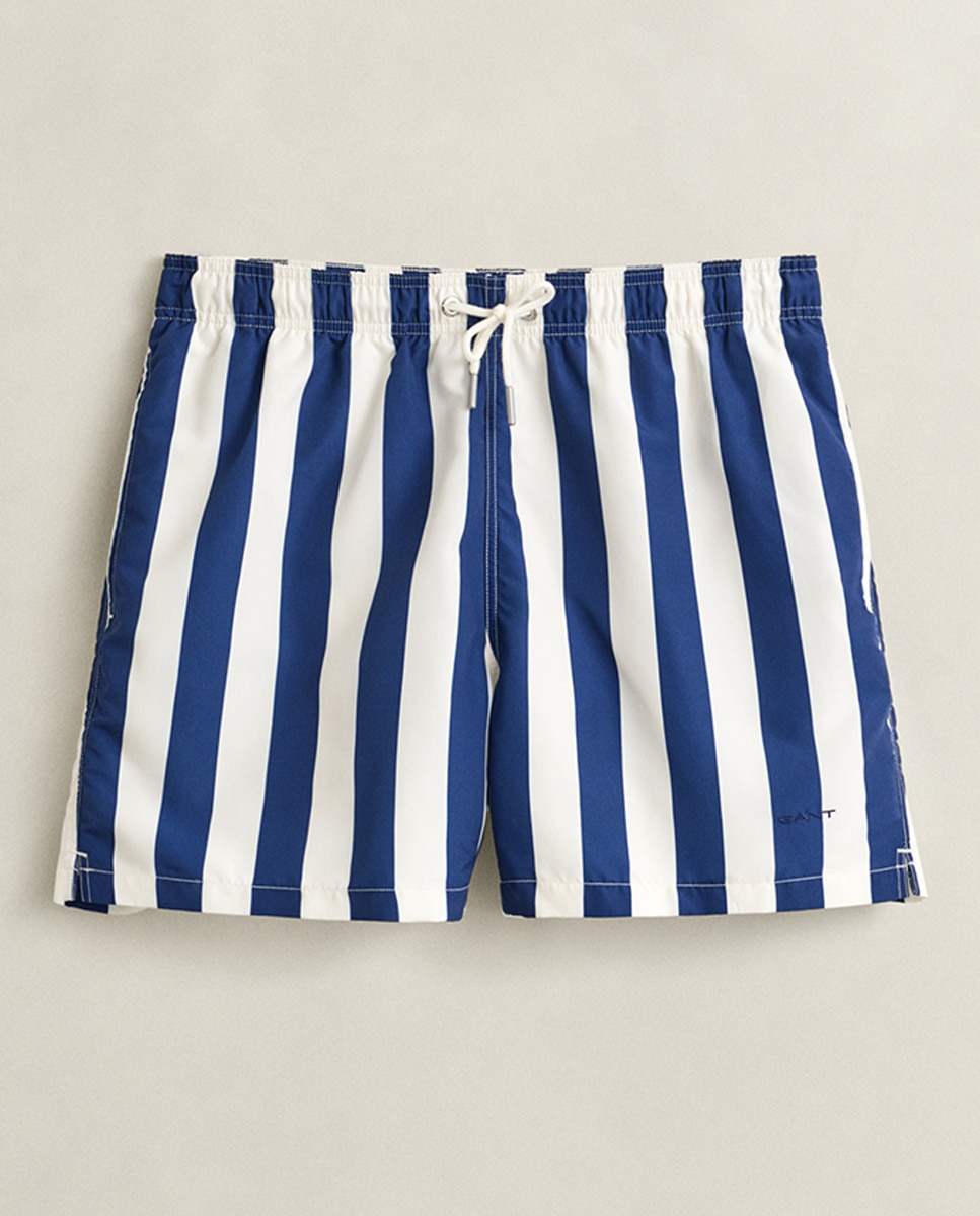 Calções de Banho Curtos às Riscas Azul-marinho-4