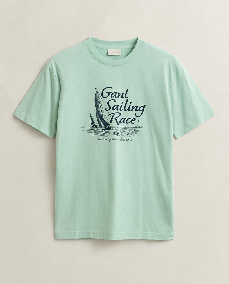 T-shirt de Manga Curta com Desenho à Frente Turquesa-4