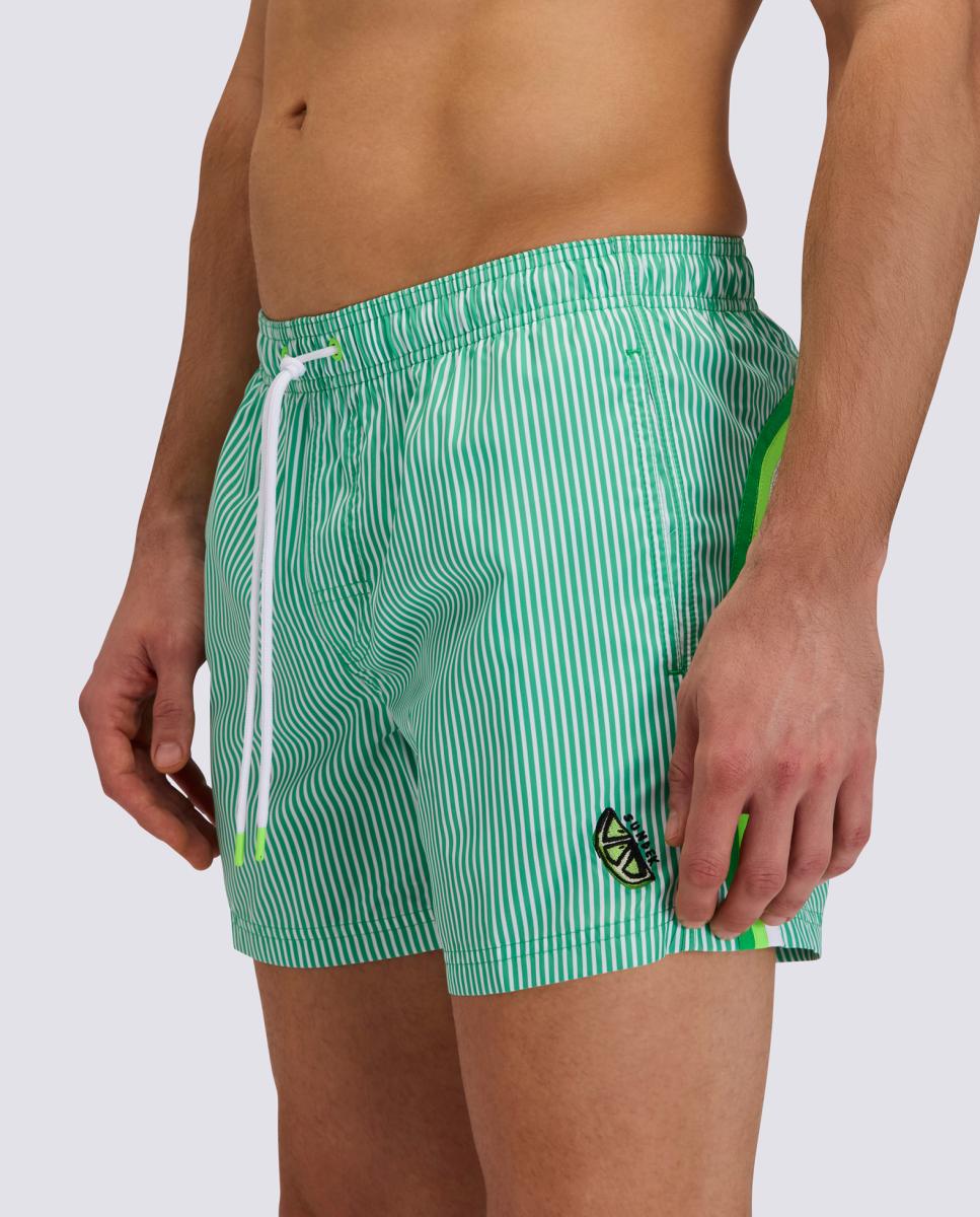 Calções de Banho em Poliéster Reciclado Repreve com Arco-Íris 14" às Riscas Estampado-3