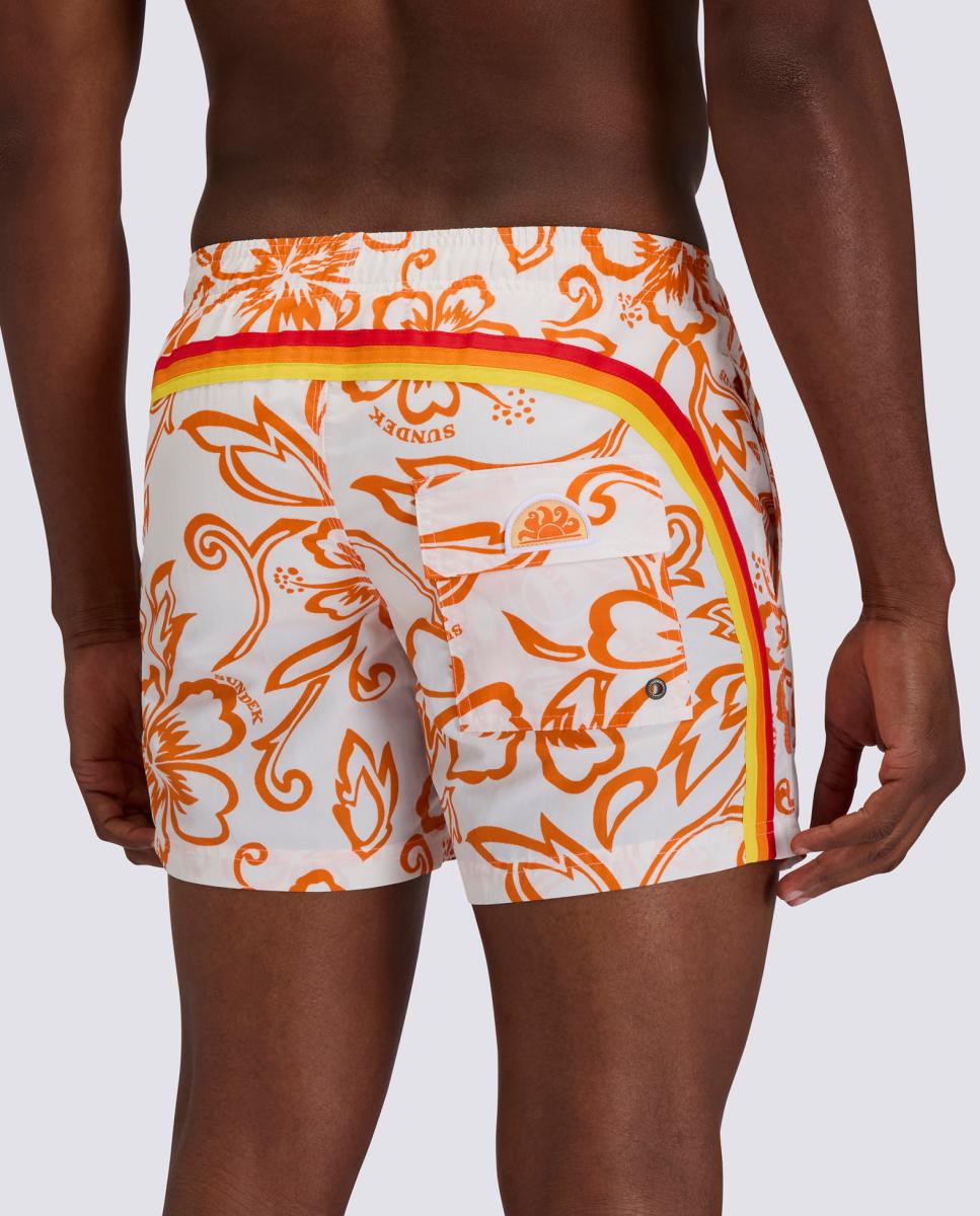 BAÑADOR EN TAFETA CON ARCO IRIS 14" HIBISCOS - Sundek - Estampado Estampado-2