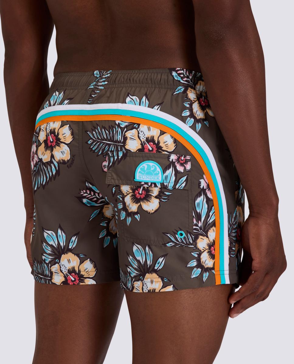 Calções de Banho em Poliéster Reciclado Repreve com Arco-Íris 14" com Estampado Floral Estampado-2