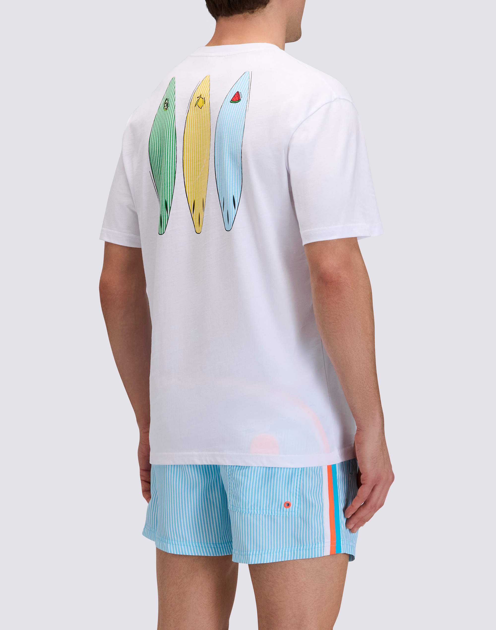 T-shirt às Riscas com Pranchas de Surf Branco-2