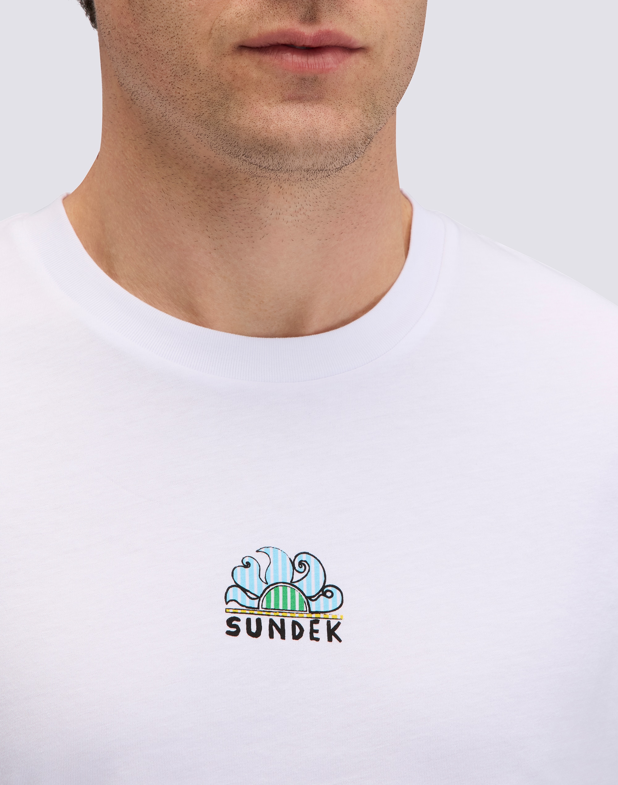 T-shirt às Riscas com Pranchas de Surf Branco-3