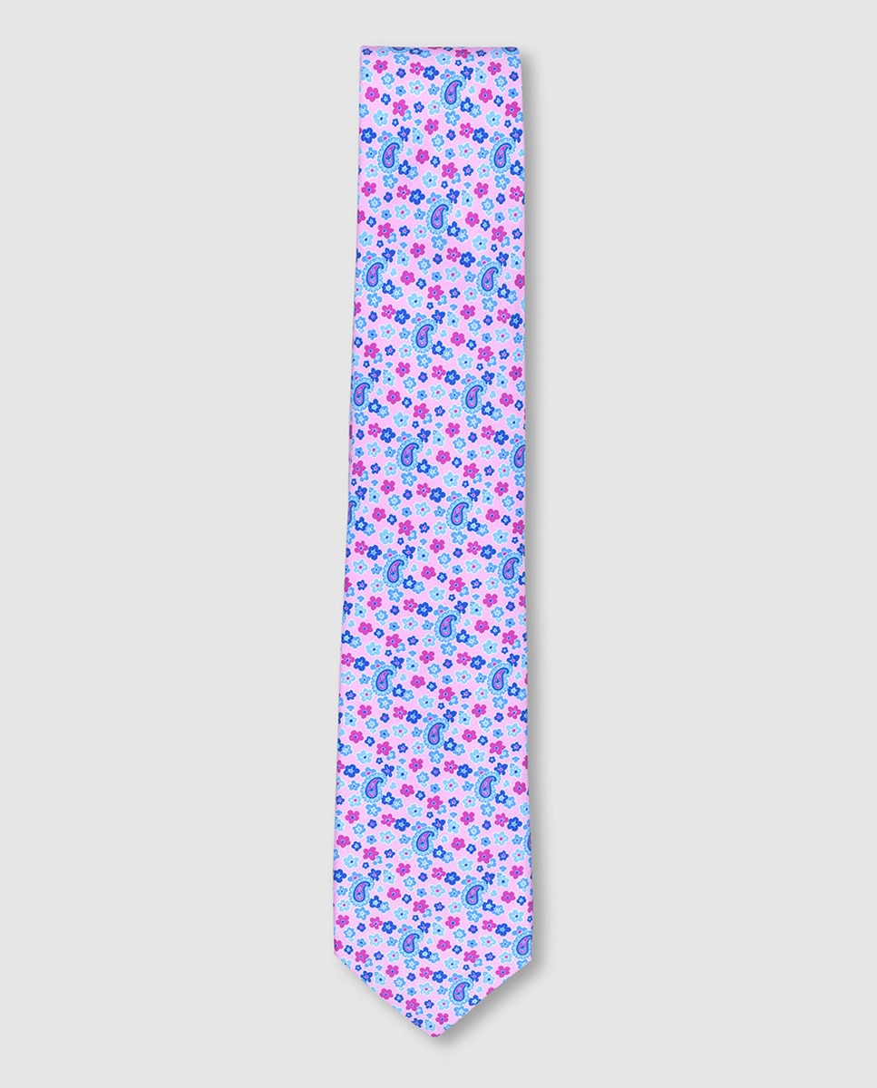 Gravata de Seda Estampada Rosa-1