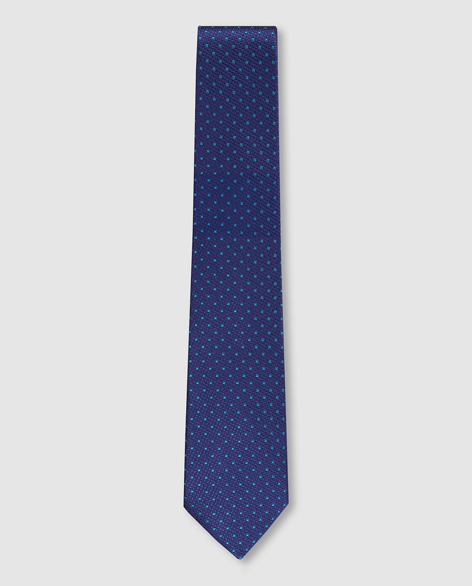 Gravata de Seda Natural com Jacquard de Microdesenho Azul-marinho-1